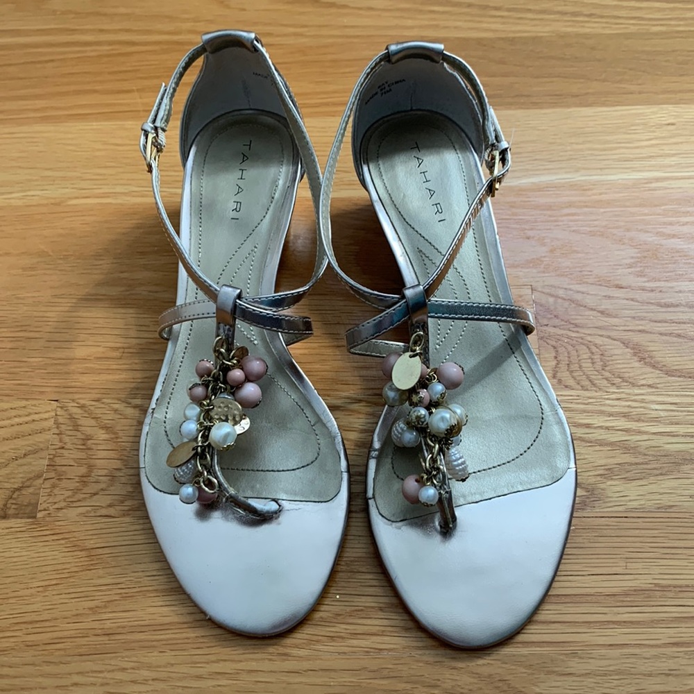Metallic Tahari wedge sandals